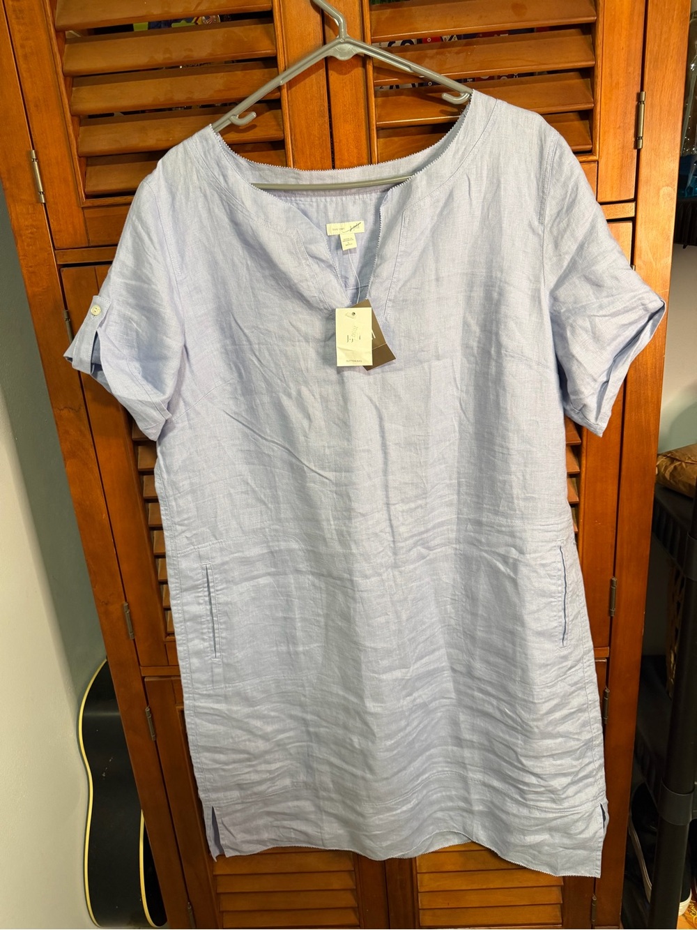J. Jill Light Blue Linen-Blend Short Sleeve Tunic Dress